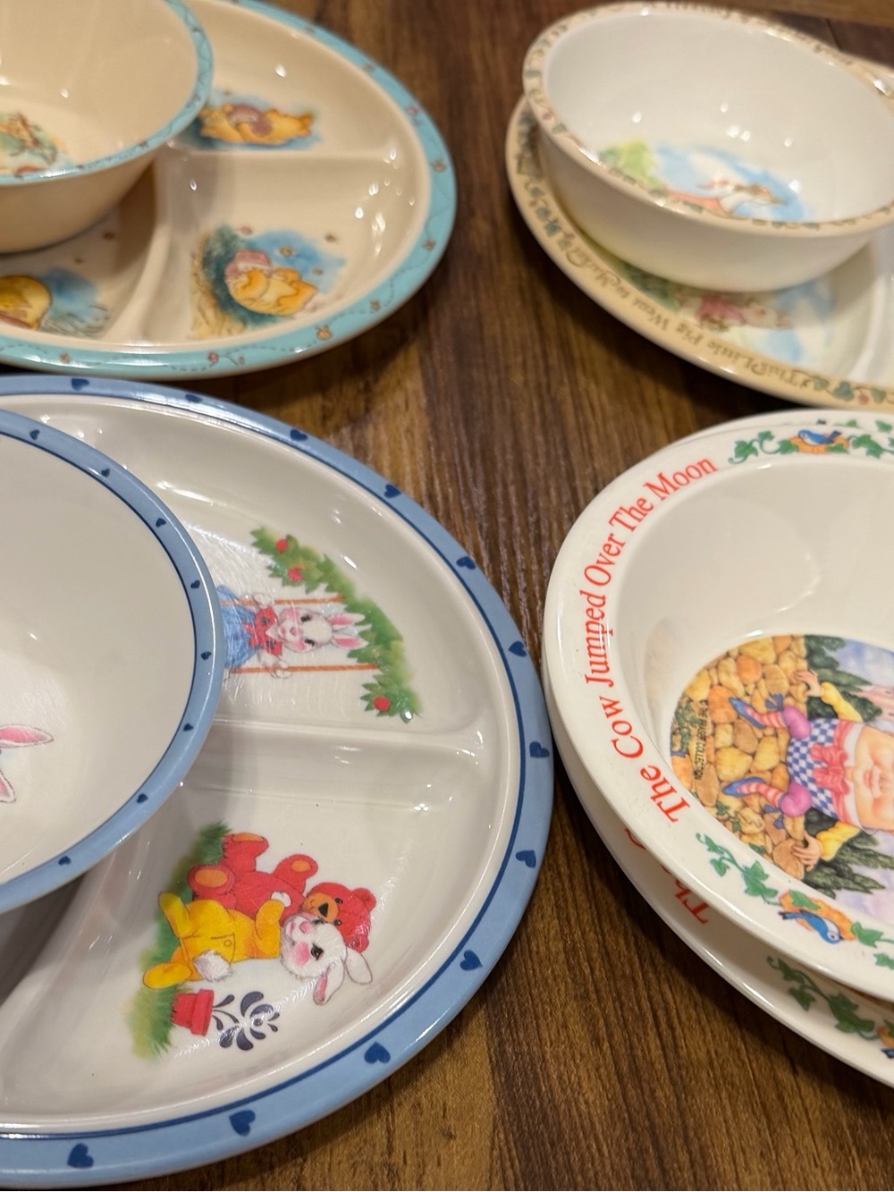 Vintage Children's Story Time Divided Dinner Plate & Bowl Set - Lot of 8 w/ Pooh